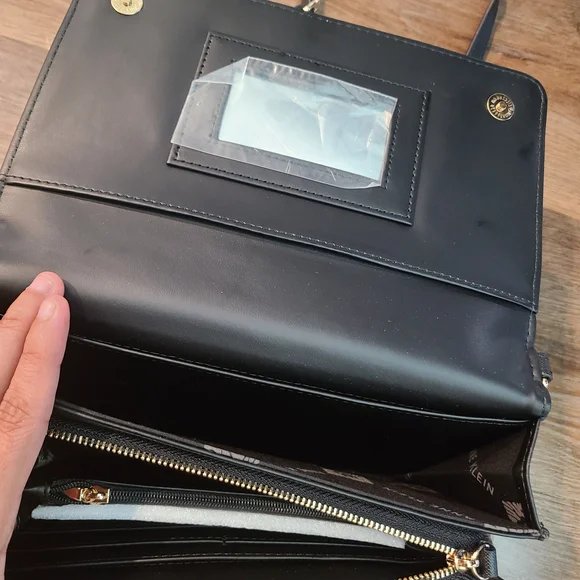 Anne Klein Black Textured Crossbody Bag with Chain Strap - Picture 3 of 3